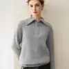 Suéter 100% cashmere puro, novo estilo outono e inverno 2026, blusa básica feminina de gola alta cor sólida, elegante suéter com meio zíper