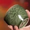 Xícara Mestra de Celadon Longquan Conjunto de Chá Kung Fu Par Pessoal de Peônia Xícara de Chá Cerâmica Caixa de Presente Xícara de Chá Única