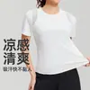 Empalme de Malla de Ángulo Recto de Manga Corta de Secado Rápido Deportivo para Correr Cuello Redondo Refrescante y Fresco Fino para Mujer Deportes al Aire Libre Modelo de Mujer