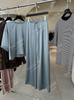 [Recomendação Principal] 26 Novidades de Início de Primavera Conjunto Casual Simples de Manga Curta e Calça Longa Patchwork Costurado com Costelas Brilhante de Cetim Acrílico