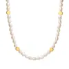 Cuentas Redondas Doradas Empalmadas con Formas Ovaladas Irregulares, Exquisito Collar Estilo Madreperla de Agua Dulce, Joyería Francesa que No se Desvanece para Mujeres