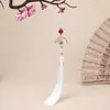 Borla de abanico blanca de 10 cm estilo antiguo Hanfu colgante de abanico yajin charm para bolso estilo étnico chino nuevo colgante para coche borla