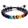Pulsera transfronteriza para hombre y mujer de piedra volcánica de 8 mm ajustable con cuentas de piedra ojo de tigre, piedra energética tejida a mano al por mayor