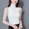 Chaleco de Malla de Color Sólido sin Mangas de Cuello Alto Ajustado para Mujer Camiseta Interior para Primavera y Verano 2020 Nuevo Top Ajustado Negro