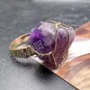 Anillo de Piedra Bruta de Cristal Natural Envuelto en Alambre Jade Ágata Piedra Suelta Irregular Geoda Ajustable Chapado en Oro Venta al por Mayor