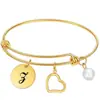 Pulseira Nova Ajustável Amazon Transfronteiriça Pérola do Amor Aço Inoxidável 26 Letras Pulseira de Ouro 18K Atacado para Mulheres