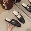 Zapatillas Cerradas de Malla Bordada Estilo Francés para Mujer, Sandalias Planas Mary Jane de Verano Estilo Hada con Correa de Perlas