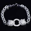 Moda europea y americana estilo hip hop pulsera de cabeza de leopardo microincrustada de diamantes collar de leopardo dominante aretes de stud de guepardo salvaje para mujer