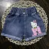 Shorts Jeans de Verão para Meninas Moda Cartoon Estilo Western Estilo Coreano Moda Fashion para Meninas Calças Casuais Elásticas para Crianças Pequenas e Médias