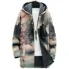Chaqueta de Invierno Transfronteriza para Hombre con Forro de Felpa Estampado, Engrosada, Cortavientos, Manga Larga, Cremallera, Moda, con Capucha, Corte Holgado
