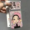 Funda para iPhone 18 con diseño de niña, sombrero rosa de dibujos animados con patrón de punto, funda protectora con soporte de espejo para Apple 17 Pro