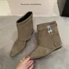 Calças de bota para aumentar a altura mulheres 2026 moda novo outono botas curtas bico quadrado fivela couro sola macia versátil emagrecedor botas western