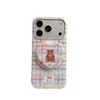 Funda de Teléfono de Cáscara Dura con Película, Soporte Magnético de Oso a Cuadros Coloridos Estilo Coreano 17Promax Adecuada para 16Promax15