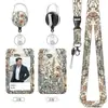 Portatarjetas de plástico con estampado floral, portatarjeta de identificación para credencial de trabajo con cordón y hebilla retráctil, protector para credencial de empleado y tarjeta de autobús
