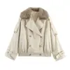 Estilo Europeo y Americano Popular en Amazon Aliexpress Moda Tendencia Versátil Gabardina Corta Doble Botonadura Fresca Tendencia con Cuello de Piel Otoño