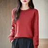 Estilo Nuevo Primavera 2026 Algodón Puro Cuello Redondo Tejido de Punto Manga Larga Color Sólido Holgado Jersey Estilo Coreano Camiseta Base para Mujer
