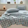 Lençol de Cama Individual Muji Nishikawa Estilo Japonês, Algodão Lavado de Alta Qualidade, Colcha de Algodão Puro, Lençol de Cama Simples com Xadrez de Algodão, Saia de Cama, Cor Sólida