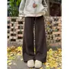 Pantalones de pierna ancha de otoño color café, nueva llegada, holgados, adelgazantes, con caída, para mujer, cintura alta, diseño de cordón, cachemira, casual, de pierna recta