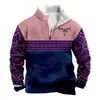 2023 Cross-border Novo Retro Impresso Casual Moda Masculina Camisa Manga Longa Gola Meio Zíper Suéter
