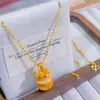 Novo Estilo Dourado Antigo Banhado a Ouro Pingente de Bolsa da Sorte Cravejado com Diamantes Fosco, Corrente de Suéter Fashion e Elegante, Joia Estilo Nacional Retrô