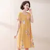 Nuevo Vestido Estampado de Algodón y Seda para Mujer 2023 de Manga Corta Estilo Verano Delgado Ropa para el Hogar Camisón Casual que Se Puede Usar Afuera