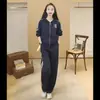 Os Looks da Moda Deste Ano São um Conjunto Completo de Outono e Primavera Novo Cardigã com Capuz e Zíper Moletom Azul Peça Dupla Roupas Femininas