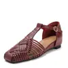 Sandalias tejidas de moda doradas retro con hebilla en T, puntera cuadrada, diseño de cuña, nuevo estilo de verano, estilo romano, zapatos de mujer B808-9