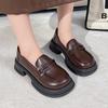 Mocassins para Mulheres, Primavera e Outono Estilo Japonês Sapatos de Uniforme Jk, Versátil Marrom Retrô Estilo Britânico Sapatos de Couro Pequenos, Flats Pretos de Sola Grossa