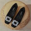 Zapatos Individuales de Tacón Bajo y Punta Cuadrada para Mujer Primavera 2025 Nuevo Gamuza Pedrería Hebilla Cuadrada Zapatos Profesionales de Trabajo para Mujer Negro