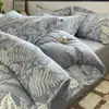 Juego de ropa de cama de cuatro piezas de algodón cepillado, algodón puro, engrosado para otoño e invierno, apto para todas las estaciones, incluye sábana plana, sábana ajustable y funda de edredón, juego de ropa de cama de tres piezas