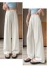 Pantalones de Pierna Ancha de Algodón y Lino Holgados y Relajados para Mujer, Pantalones de Lino Blanco con Clase, Pantalones Casuales de Verano Delgados con Cintura Elástica hasta el Piso