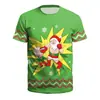 Ropa Festiva de Santa Claus Nueva Europea y Americana 2024 Impresión Digital 3D Juvenil Casual Holgada Cuello Redondo Manga Corta