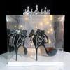 Novia de Primavera y Otoño de 18 Años Princesa de Cristal Ceremonia de Mayoría de Edad Lazo Zapatos de Boda de Tacón Alto para Hombre Sandalias de Tacón de Aguja de Una Correa para Mujer