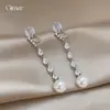 Brincos de Clipe Longos com Franjas de Pérola e Zircônia Estilo Francês de Luxo Leve para Mulheres Sem Orelhas Furadas, Brincos da Moda com um Toque de Alto Padrão