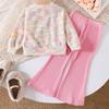 2025 Amazon Más Vendido Estilo Dulce Nuevo Conjunto de Suéter Pulóver de Manga Larga con Flores para Niñas y Pantalones Acampanados Rosas