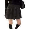 Falda midi de punto gris plisada de cintura alta estilo Miu para mujer, nueva colección otoño/invierno 2026, falda corta de línea A adelgazante, moderna