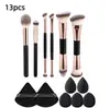 Bestseller transfronterizo set de brocha y esponja para maquillaje de doble punta, brocha para base, brocha para rubor, brocha para contorno de tres colores con cerdas suaves, herramientas de belleza