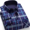 Camisa cálida al por mayor para hombres de mediana edad y mayores, top de otoño e invierno, papá, forro polar, gruesa, a cuadros, manga larga