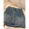 Saia Jeans de Cintura Alta Estilo Retrô Americano para Mulheres, Design de Verão com um Toque de Workwear, Saia Curta Bodycon Linha A Anti-Exposição