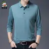 Camiseta de Manga Larga para Hombre de Seda de Morera Otoño 2023 Cuello Polo para Hombre de Edad Media Papá Ropa de Seda Helada Talla Grande Estilo Delgado