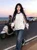 Camiseta con Capucha Casual Holgada Retro Popular de Nicho Coreano Cuello Redondo Manga Larga Estilo Primavera y Otoño Moda Unisex