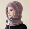 Gorro con capucha de una pieza de invierno para mujer para madres de mediana edad y mayores, forro grueso de forro polar para abrigar, gorro de lana para ciclismo, polaina cortavientos para el cuello, gorro de punto