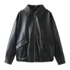 Para Exportación Transfronteriza Ropa de Mujer al por Mayor Verano Nuevo Europeo y Americano Francés Retro Chaqueta de Cuero Artificial con Solapas Chaqueta
