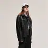 Nueva Chaqueta de Cuero PU Negra Estilo Retro Americano Súper Popular para Mujer de Primavera y Otoño, Marca de Tendencia Ins Chaqueta de Cuero Holgada para Motociclista