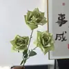 Rosa artificial de 3 cabezas con borde rizado, arreglo floral de decoración de boda en relieve estilo europeo, rosa de esquina texturizada