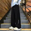 Marca de moda americana Pantalones de chándal grises de peso pesado con corte oblicuo para hombre y mujer Otoño Holgados Adelgazantes High Street Pierna recta Deportivos Casuales Pantalones largos