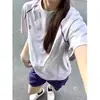 Camiseta de seda helada color morado rosáceo de secado rápido para mujer, estilo fino de verano, adecuada para ciclismo al aire libre y deportes, de manga corta, fresca y transpirable