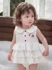 Mameluco vestido dulce estilo francés para bebés niñas, conjunto de una pieza con estampado de cerezas, elegante vestido pastel estilo princesa, mameluco de triángulo