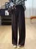 Pantalones casuales de pierna ancha, corte recto, holgados, estilizados y fluidos para mujer, hechos de Tencel, acetato y lana, con cintura elástica en la parte trasera, adecuados para otoño
