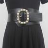 Cinto largo com fivela redonda de pérolas, vestido decorativo feminino, casaco, cinto feminino, selo de cintura, preto, moda, todos os acessórios, primavera